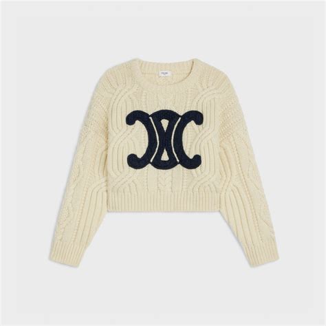 celine crew neck sweater in triomphe rib wool|TRIOMPHE CREW NECK SWEATER IN ARAN WOOL .